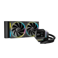 DeepCool LM240 Liquid CPU Cooler, 2.4" Display, 240mm Radiator, 2x 120mm FL12 SE aRGB Fans, 2400 RPM Fan Speed, 66.23 CFM AirFlow, Hydro Bearing Type, Black | R-LM240-BKDMMC-1